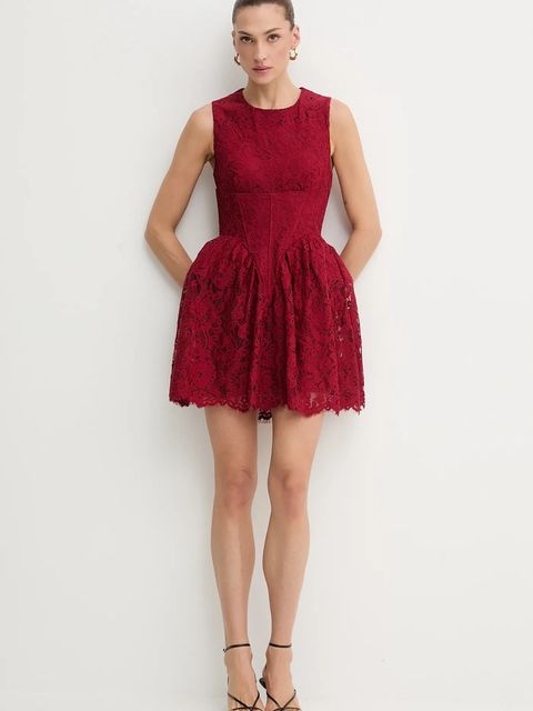 Bardot sukienka kolor bordowy mini rozkloszowana 60091DB