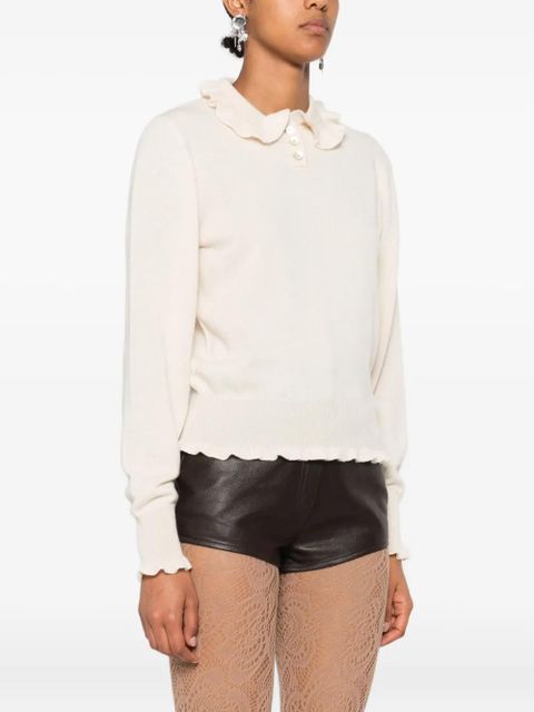 Valentino Garavani ruffled-collar cashmere polo top - Neutrals