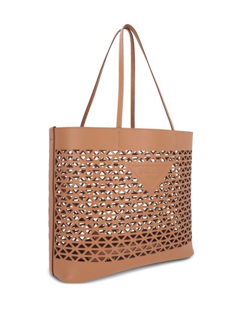 Prada logo-perforated tote bag - Neutrals