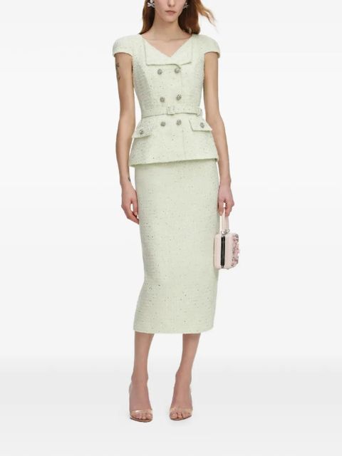 Self-Portrait button belted boucle midi dress - Green - zdjęcie produktu nr 1