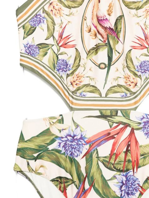 FARM Rio Strilitzia cut-out floral-print swimsuit - Neutrals