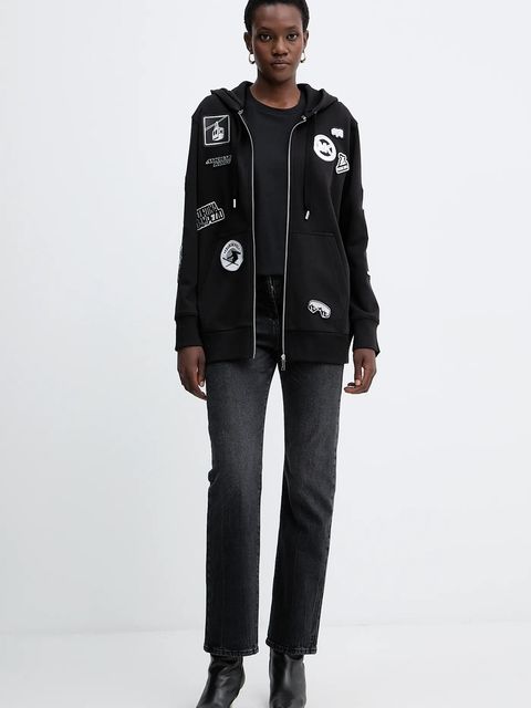 MICHAEL Michael Kors bluza bawełniana damska kolor czarny z kapturem z aplikacją MF551WQ4MY