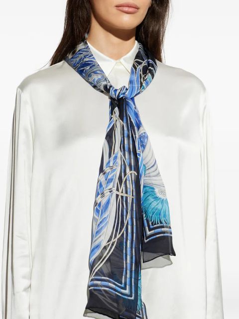 Ferragamo flower-print silk scarf - Blue