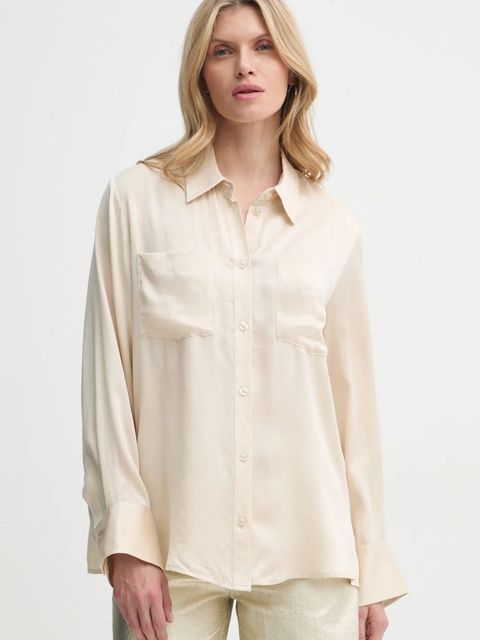 Gestuz koszula jedwabna kolor beżowy regular z kołnierzykiem klasycznym 10909853