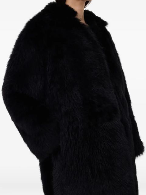 LouLou de Saison shearling spread-collar coat - Black