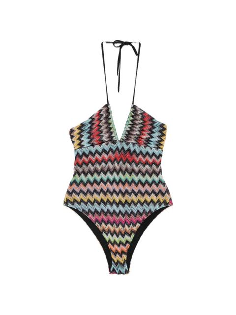 Missoni zigzag-knit halterneck swimsuit - Blue - zdjęcie produktu nr 1