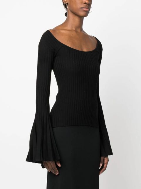 Blumarine fluted-sleeve knitted top - Black