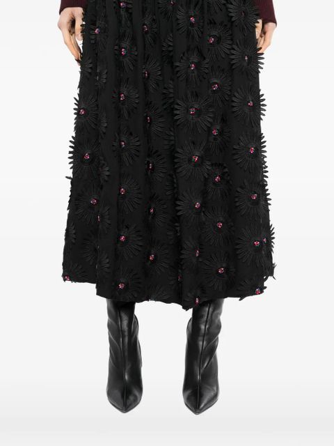 FARM Rio floral-appliqué midi skirt - Black