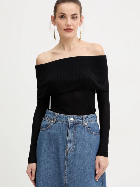 Guess longsleeve MELANIE kolor czarny dekolt hiszpański W5BR48 Z0612 - zdjęcie produktu nr 1