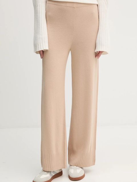 United Colors of Benetton spodnie z dodatkiem wełny damskie kolor beżowy szerokie high waist 102HDF00Z - zdjęcie produktu nr 1