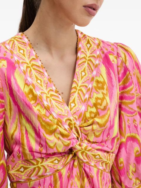 FARM Rio printed puff-sleeve midi dress - Pink