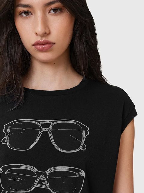 AllSaints top bawełniany SUNNIES damski kolor czarny z nadrukiem W163JC