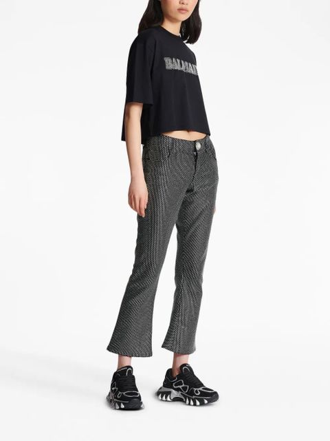 Balmain rhinestone-logo cropped cotton T-shirt - Black