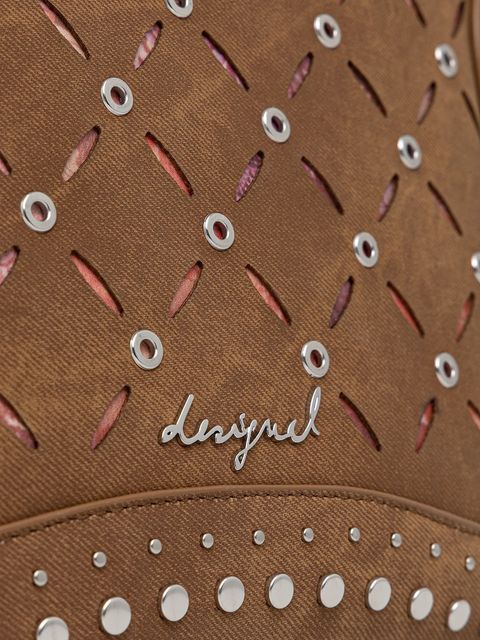 Desigual plecak YANKEE METAL PATCH S damski kolor brązowy mały z aplikacją 25WAKP31
