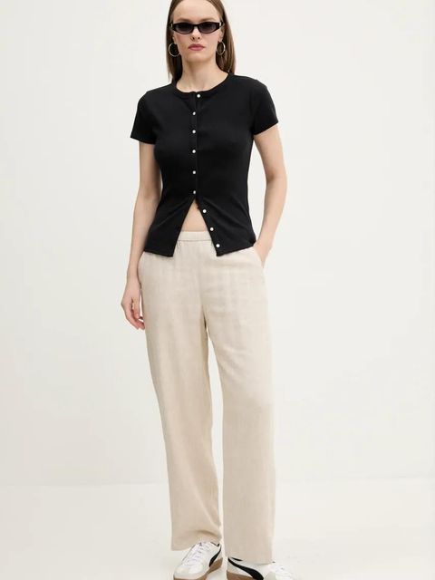 Abercrombie & Fitch spodnie lniane damskie kolor beżowy szerokie high waist KI156-5129 - zdjęcie produktu nr 2