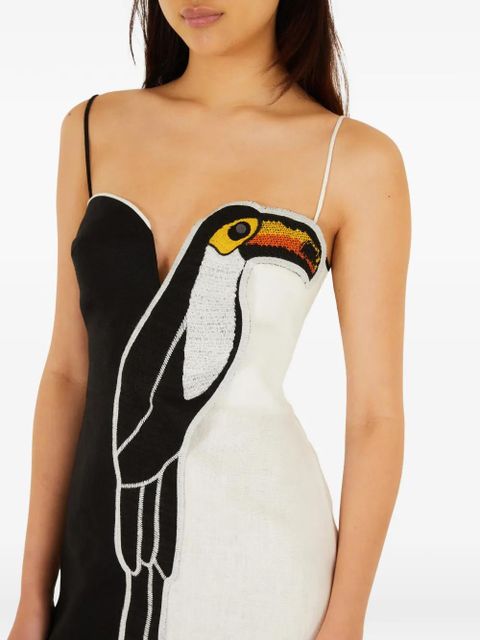 FARM Rio toucan-applique dress - Black