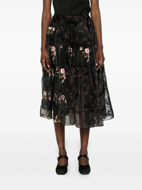 Simone Rocha floral tiered midi skirt - Black