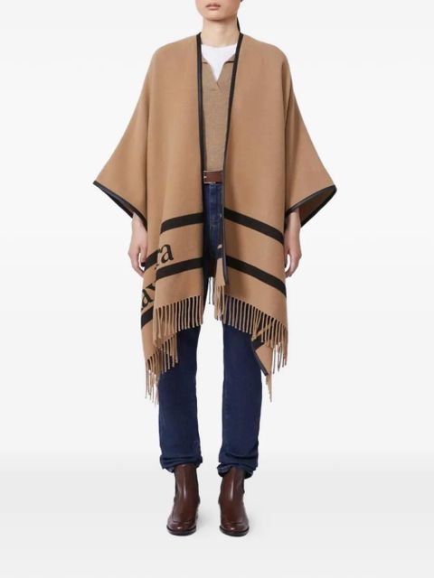 Max Mara jacquard fringed-hem wool poncho - Neutrals