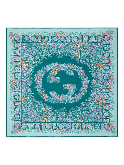 Gucci floral printed twill scarf - Green - zdjęcie produktu nr 1