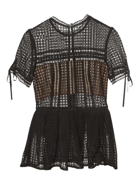 Self-Portrait Pre-Owned crochet-overlay peplum top - Black