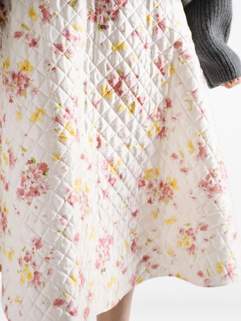 Prada floral-print quilted-satin midi skirt - White