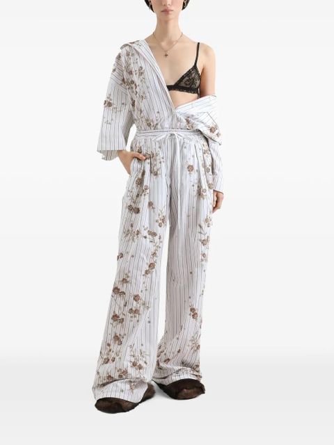 Dolce & Gabbana Poplin Trousers with Thread Floral Embroidery and Rhinestones - White - zdjęcie produktu nr 2