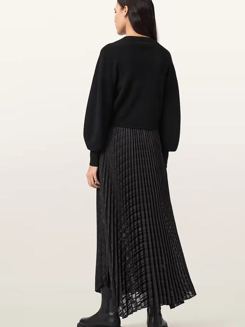 AllSaints sukienka SINEAD kolor czarny maxi rozkloszowana W064DD