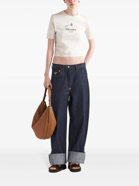 Prada logo-print cotton cropped t-shirt - Neutrals - zdjęcie produktu nr 2