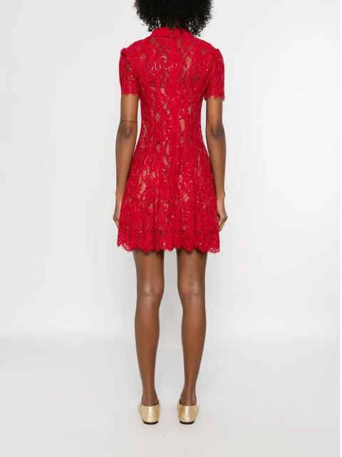 Self-Portrait sequin lace mini dress - Red - zdjęcie produktu nr 2