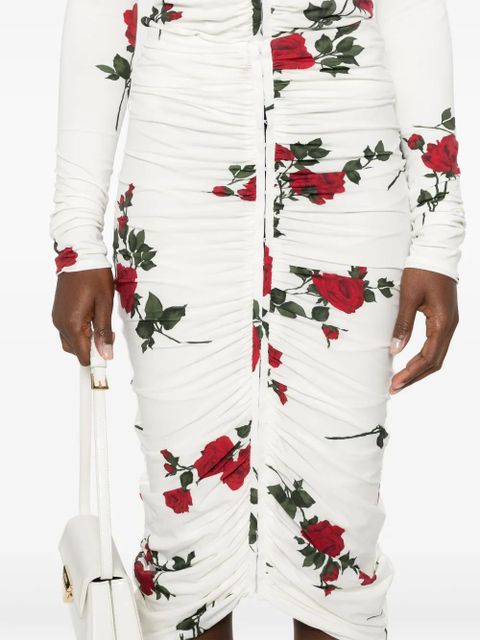 Magda Butrym rose-print ruched midi skirt - White