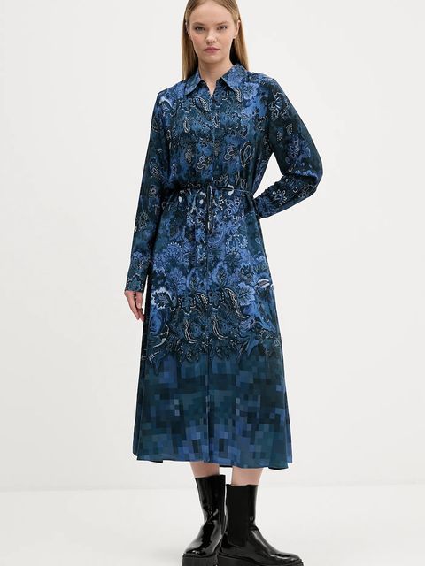 Desigual sukienka CAMISEROLICUAD kolor niebieski midi rozkloszowana 25WWVW23 - zdjęcie produktu nr 1