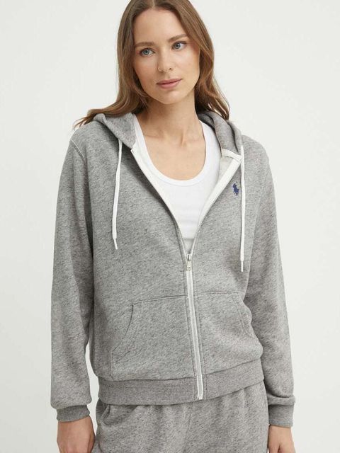 Polo Ralph Lauren bluza bawełniana damska kolor szary z kapturem melanżowa 211935584 - zdjęcie produktu nr 1