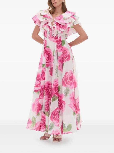 Aje Olea ruffled floral maxi dress - White