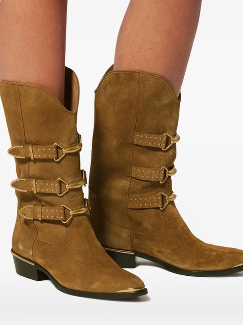 ISABEL MARANT Mexia buckle studded boots - Brown