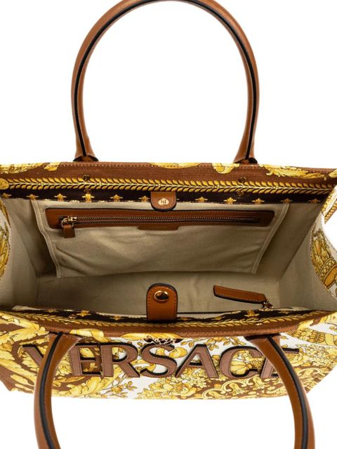 Versace baroque-print logo-appliqué tote bag - Yellow