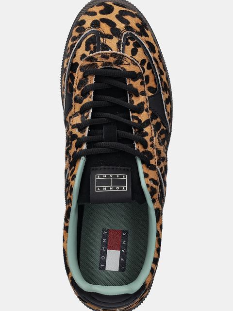 Tommy Jeans sneakersy skórzane THE GREENWICH EDGE LEOPARD damskie kolor brązowy EN0EN02904