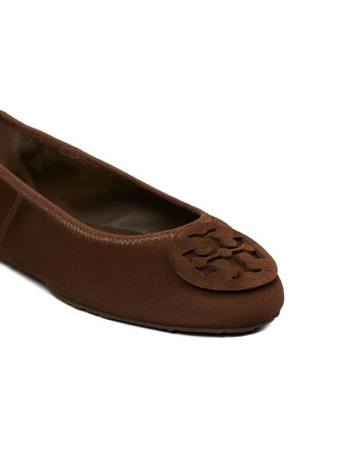 Tory Burch logo-embellished suede ballet flats - Brown