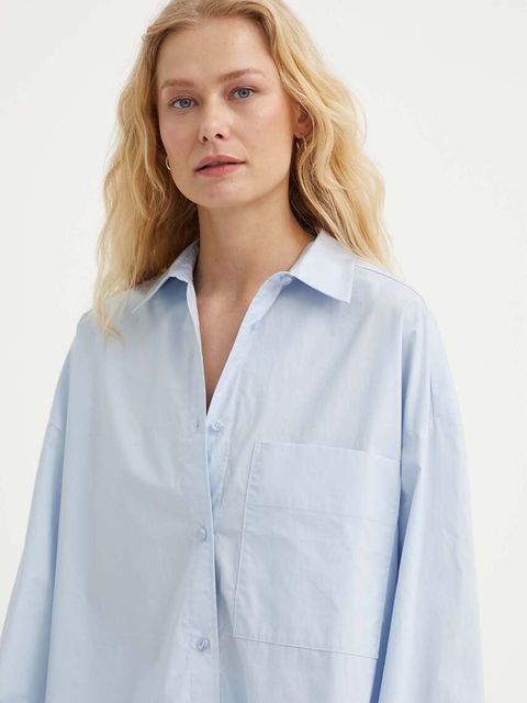By Malene Birger koszula bawełniana damska kolor niebieski relaxed z kołnierzykiem klasycznym