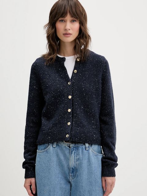 Abercrombie & Fitch kardigan z dodatkiem wełny damski kolor granatowy KI150-5473-200