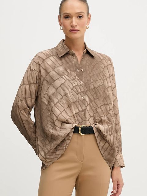 Sisley koszula damska kolor beżowy relaxed z kołnierzykiem klasycznym 5W4VLQ07F - zdjęcie produktu nr 1