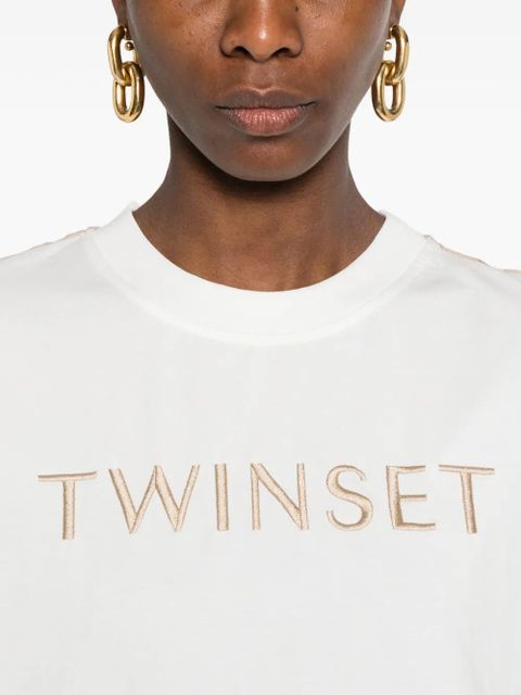TWINSET lace-back logo-embroidery T-shirt - White