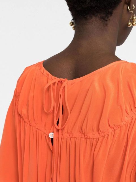 Marni gathered-detailing silk midi dress - Orange