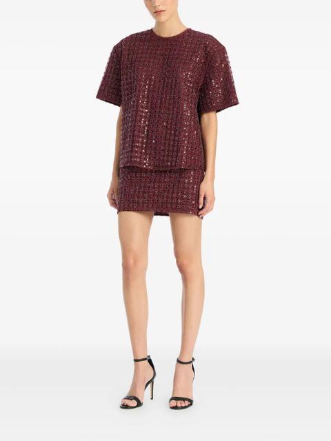 ROTATE BIRGER CHRISTENSEN grid-pattern sequin-embellished mini skirt - Red