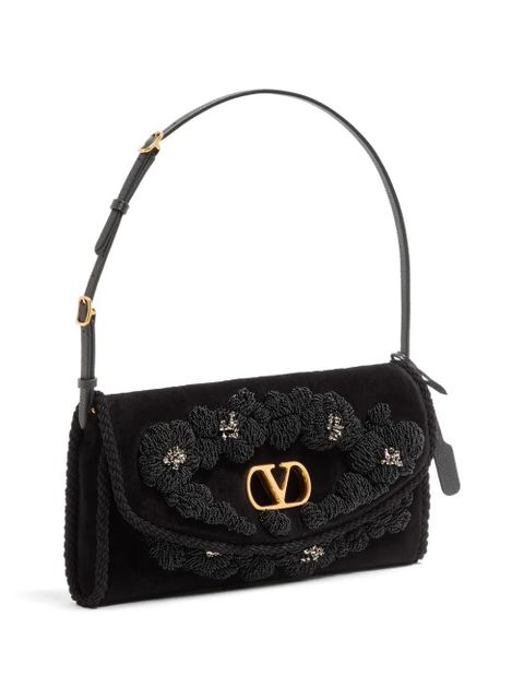 Valentino Garavani DeVain small embroidered velvet shoulder bag - Black