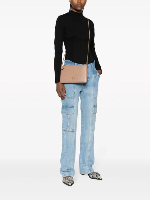 PINKO Love Birds-plaque leather crossbody bag - Neutrals