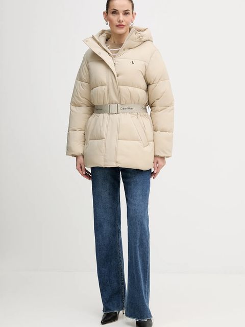Calvin Klein Jeans kurtka kolor beżowy zimowa LV047D507G