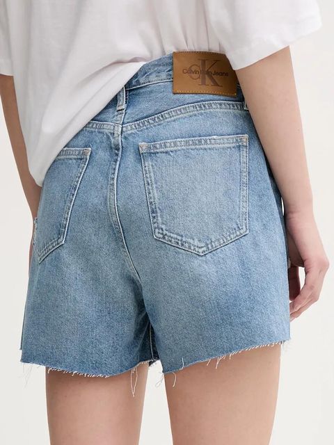 Calvin Klein Jeans szorty damskie kolor niebieski gładkie high waist J20J225159