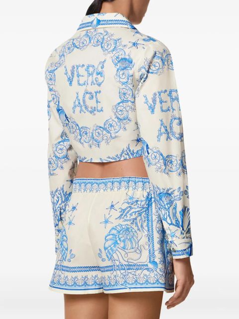 Versace Underwater Barocco knotted cropped shirt - Blue
