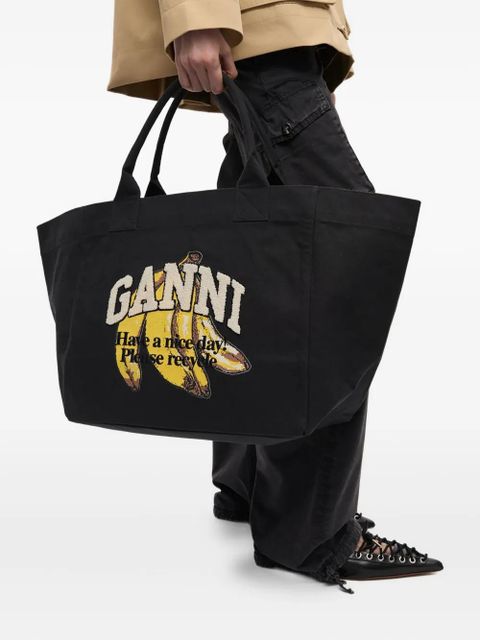 GANNI canvas tote bag - Black