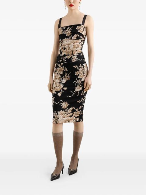 Dolce & Gabbana floral-print ruched midi dress - Black